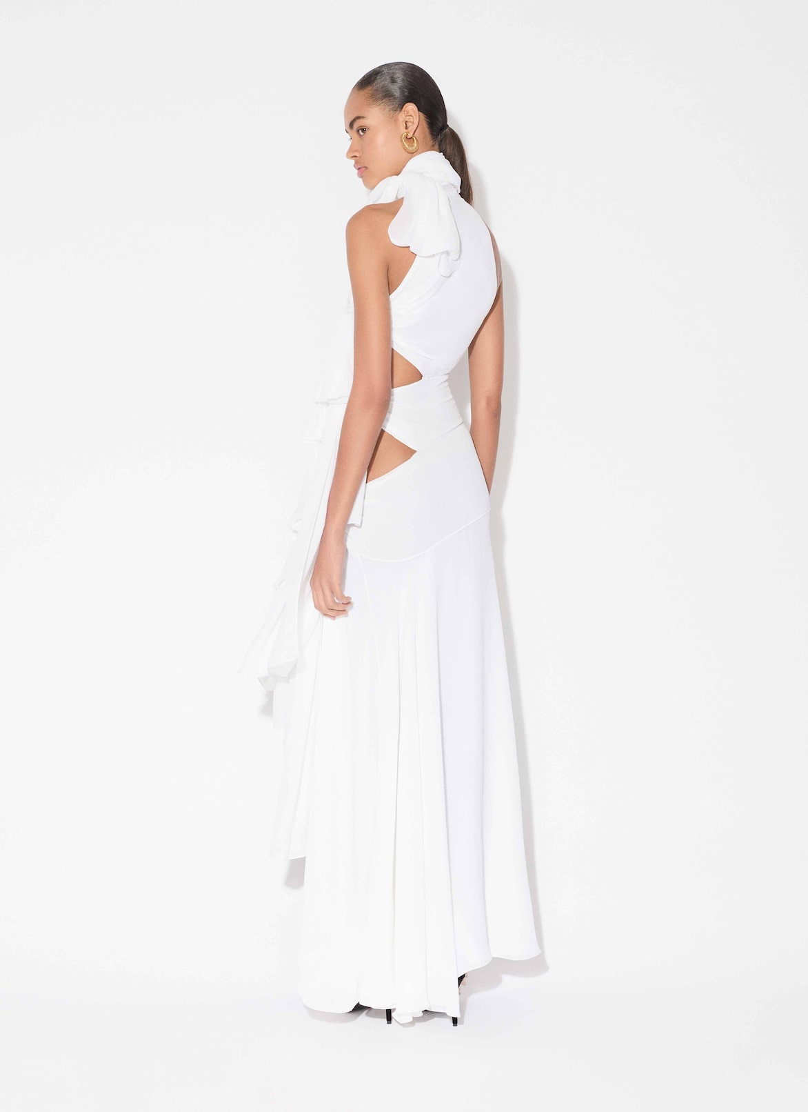 LIGHT GEORGETTE ASYMMETRICAL BOW DRESS ALAÏA WHITE LIGHT GEORGETTE ASYMMETRICAL BOW DRESS